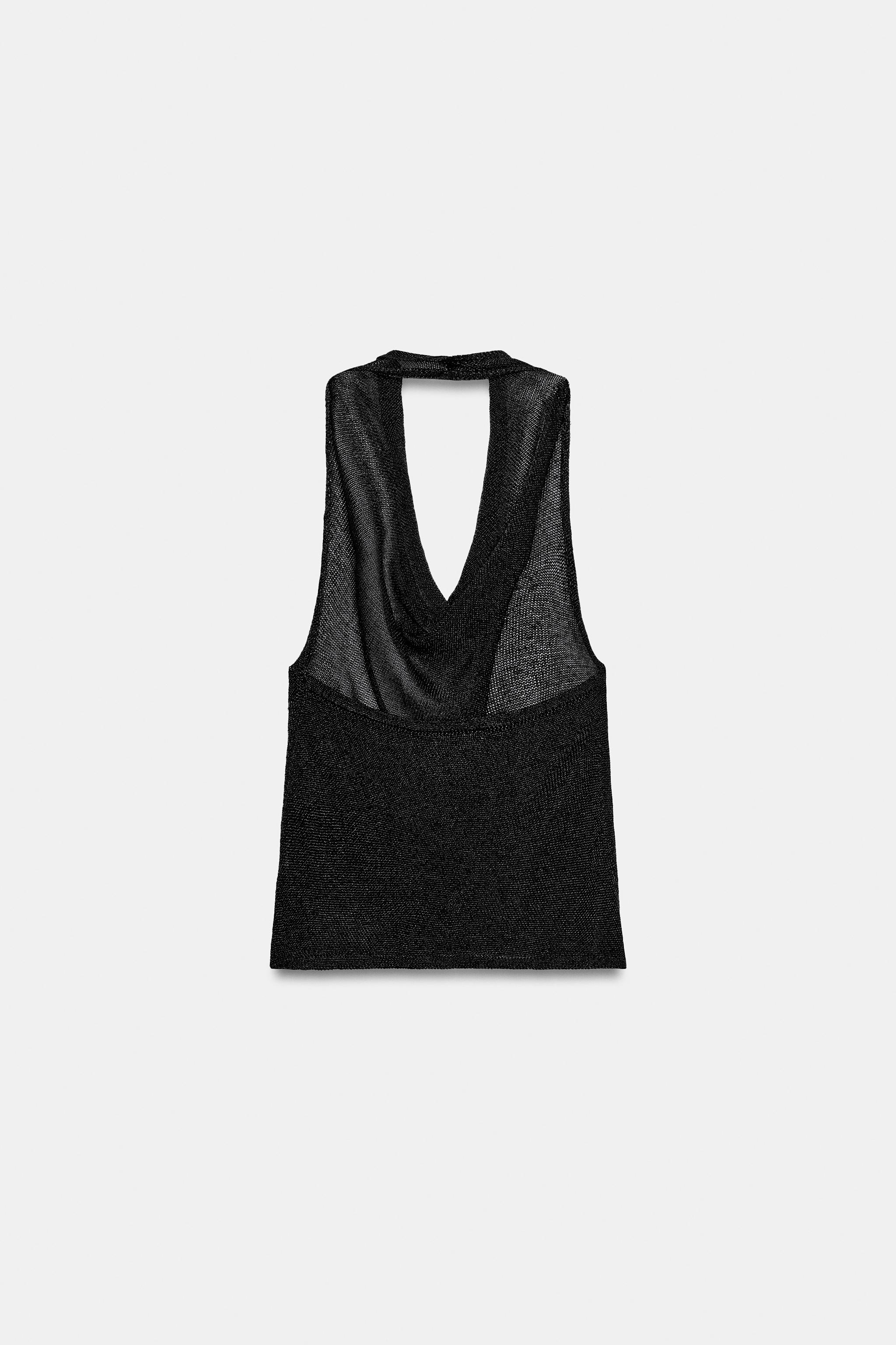 METALLIC THREAD HALTER KNIT TOP